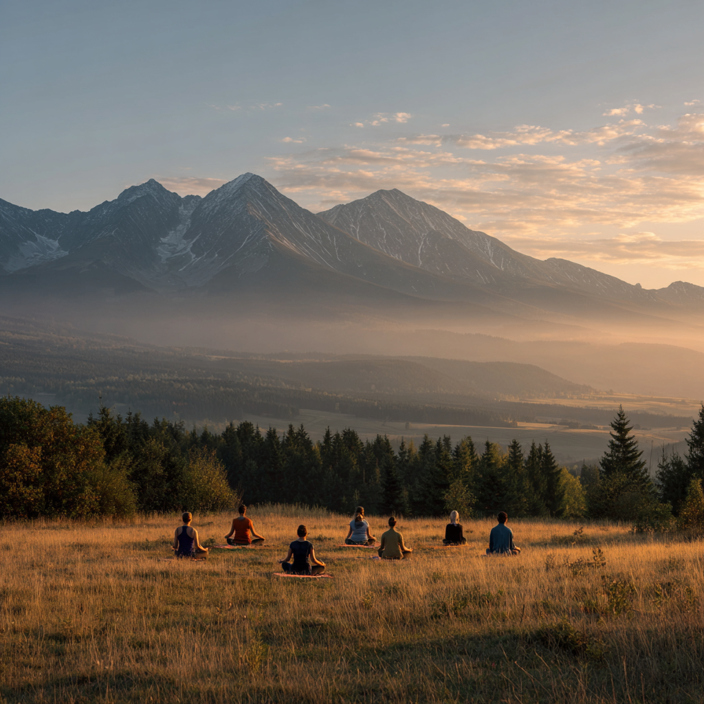Люди займаються йогою в групі